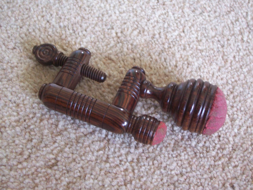c19th Treen Rosewood double pin cushion sewing clamp View VII