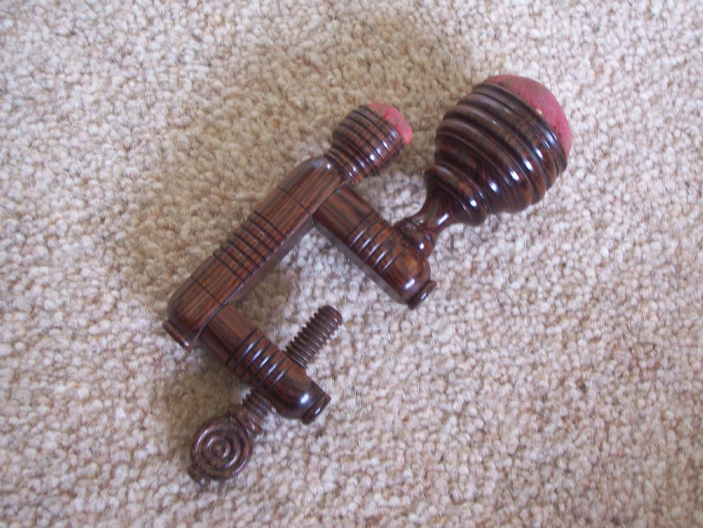 c19th Treen Rosewood double pin cushion sewing clamp View VIII