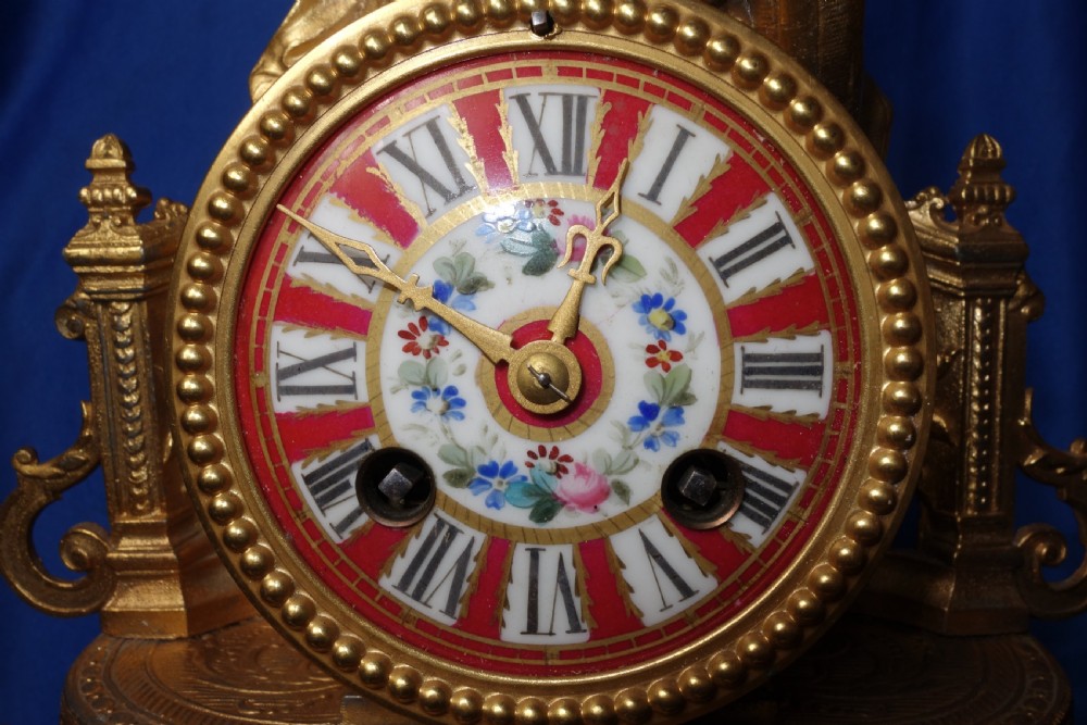 Gilt Metal French Striking Clock Sevres Style Hand Painted Panels Under Glass Dome View IV