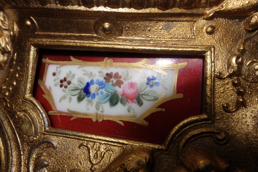 Gilt Metal French Striking Clock Sevres Style Hand Painted Panels Under Glass Dome View VI