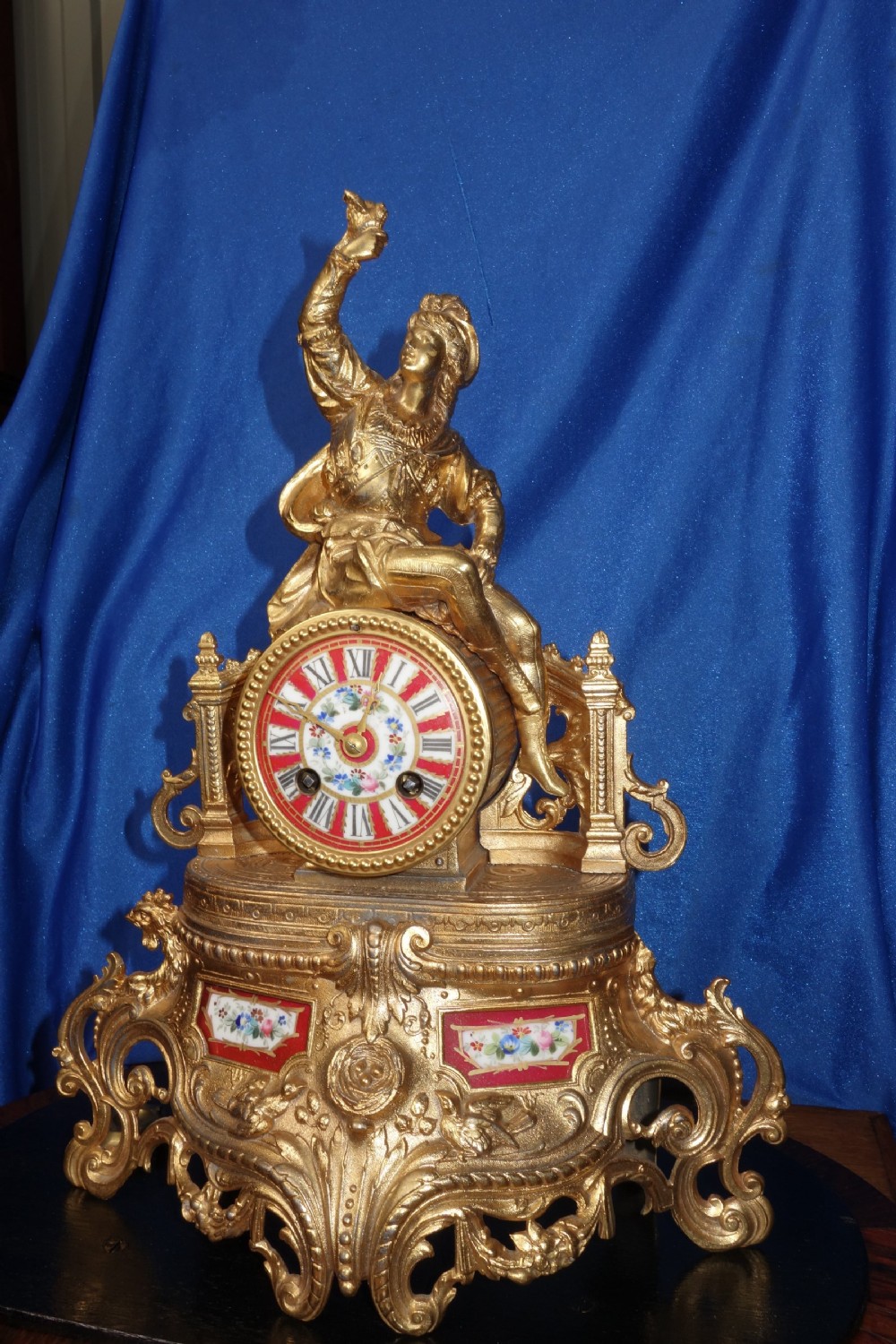 Gilt Metal French Striking Clock Sevres Style Hand Painted Panels Under Glass Dome View VII