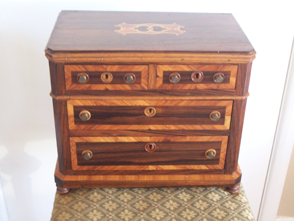 c19th French inlaid jewellery cabinet miniature chest View II