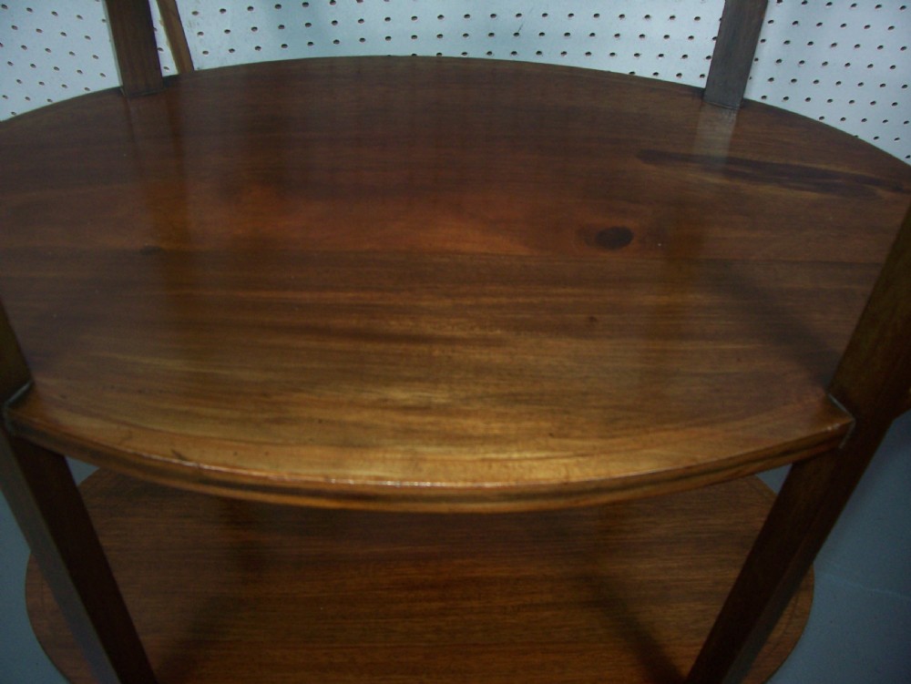 Edwardian mahogany 3 tier oval lamp wine occasional centre table etagere View III
