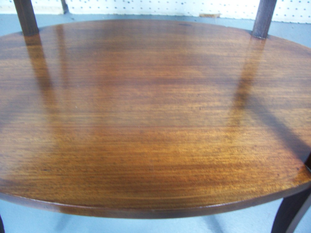 Edwardian mahogany 3 tier oval lamp wine occasional centre table etagere View IV