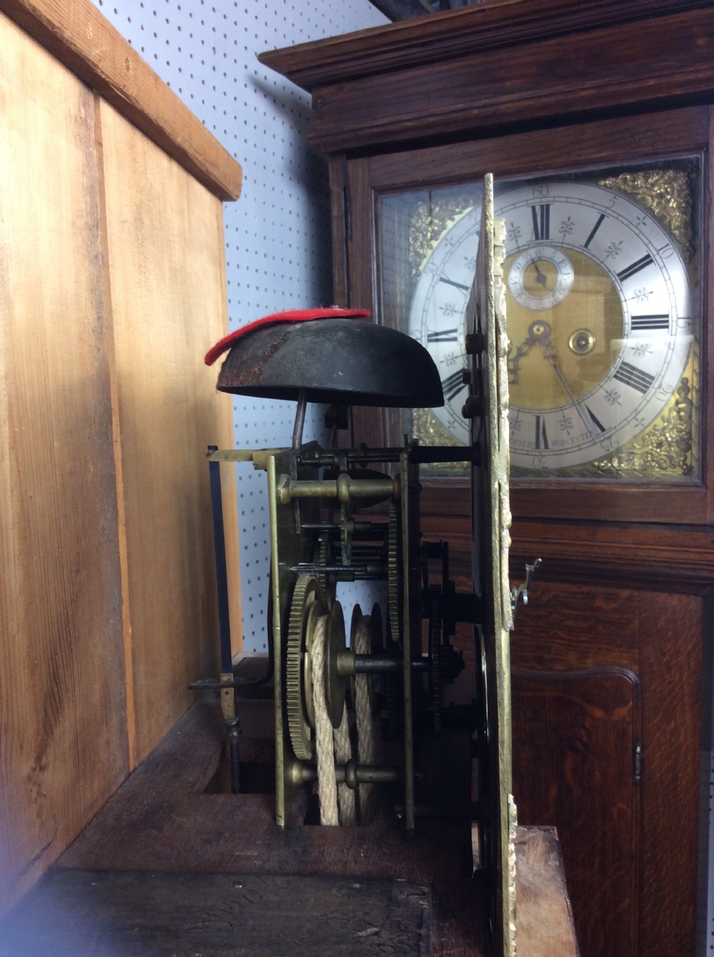 Late 18th C. Brass Dial Georgian (George III) Cottage Size Grandfather Longcase Clock View II