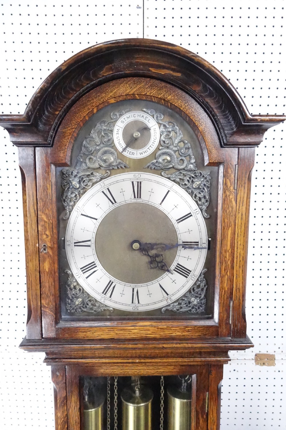 Good Quality Triple Chime Triple Weight Oak Cased Musical Grandmother/Grandfather Longcase Clock - Circa 1920 View II