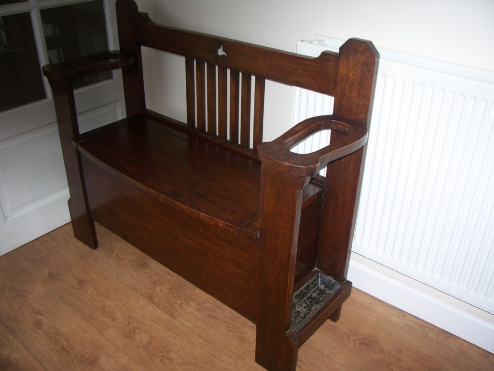 Oak hall seat / monks bench stick stand View II