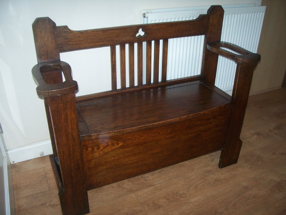 Oak hall seat / monks bench stick stand View III