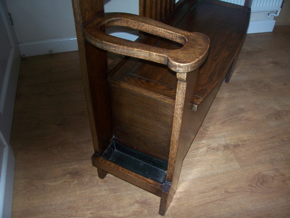 Oak hall seat / monks bench stick stand View V