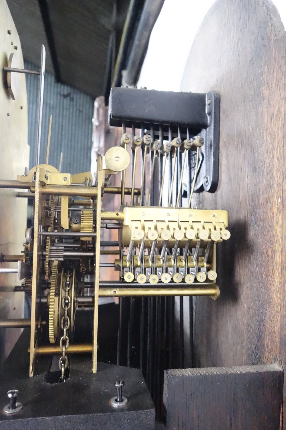 Top Quality Triple Tune Musical Triple Weight  Grandmother/Grandfather Longcase clock in an 18th Century Style Glass Fronted Oak Case - Circa 1920 View V