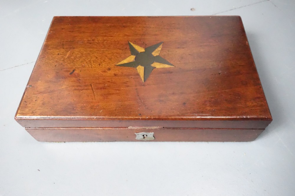 Late 19th Century Star Inlaid Mahogany Jewelry Box - with Key