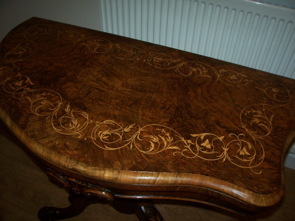 Victorian inlaid walnut card games table View II