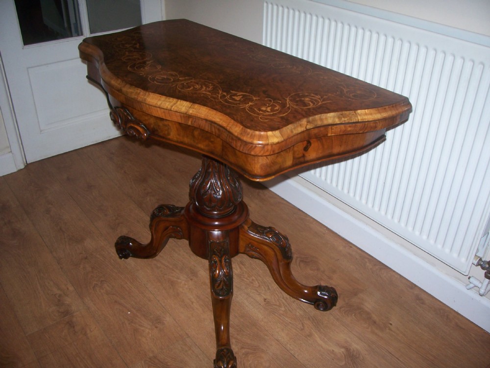 Victorian inlaid walnut card games table View VIII