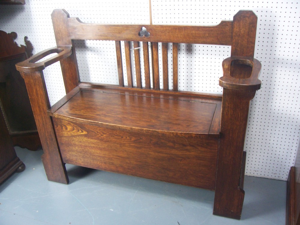Oak hall seat / monks bench stick stand