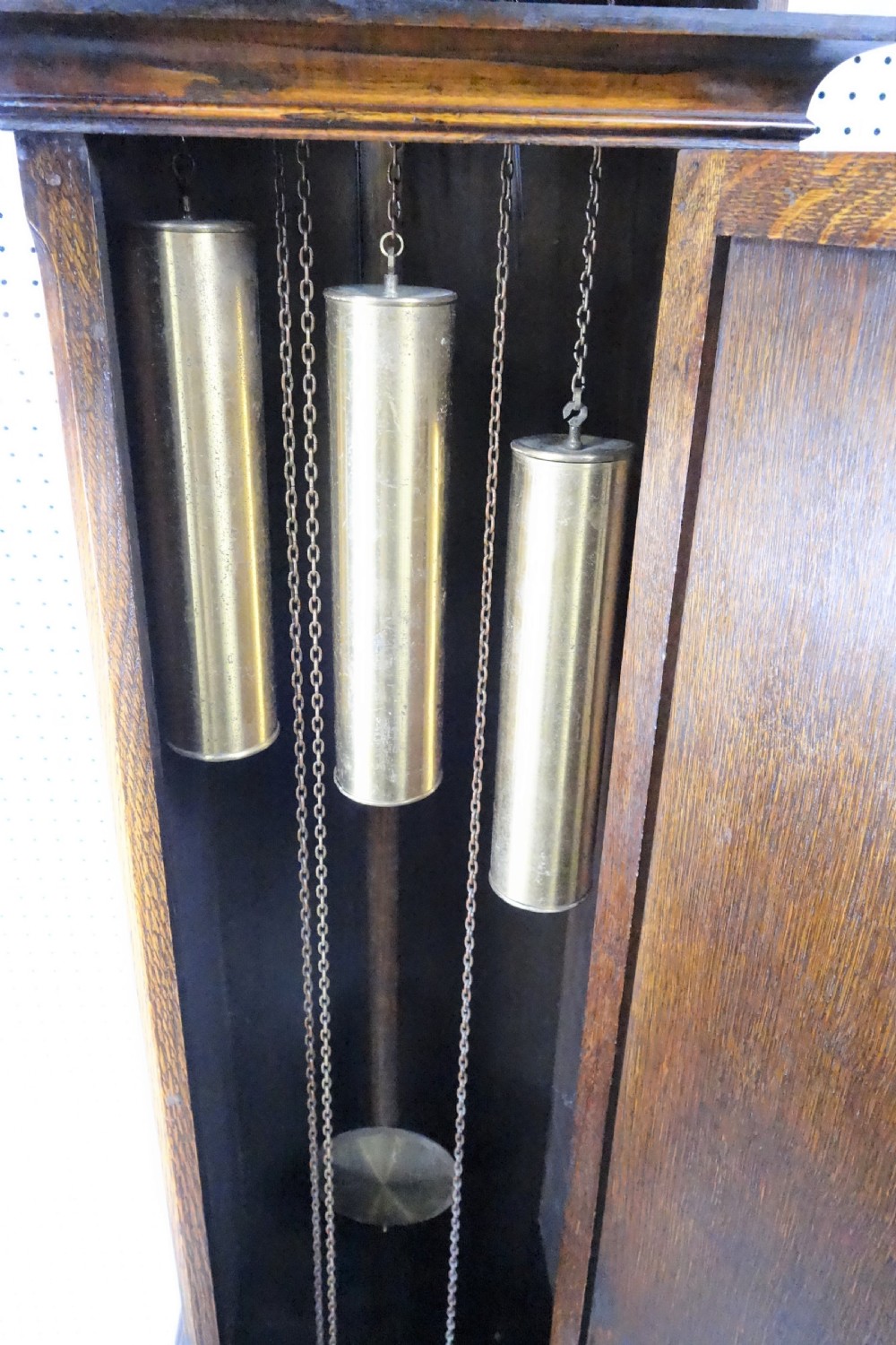 Good Quality Triple Musical Chiming Triple Weight Oak Cased Grandmother or Grandfather Clock - Strike/Silent & Chime/Silent Levers - Circa 1920 View III