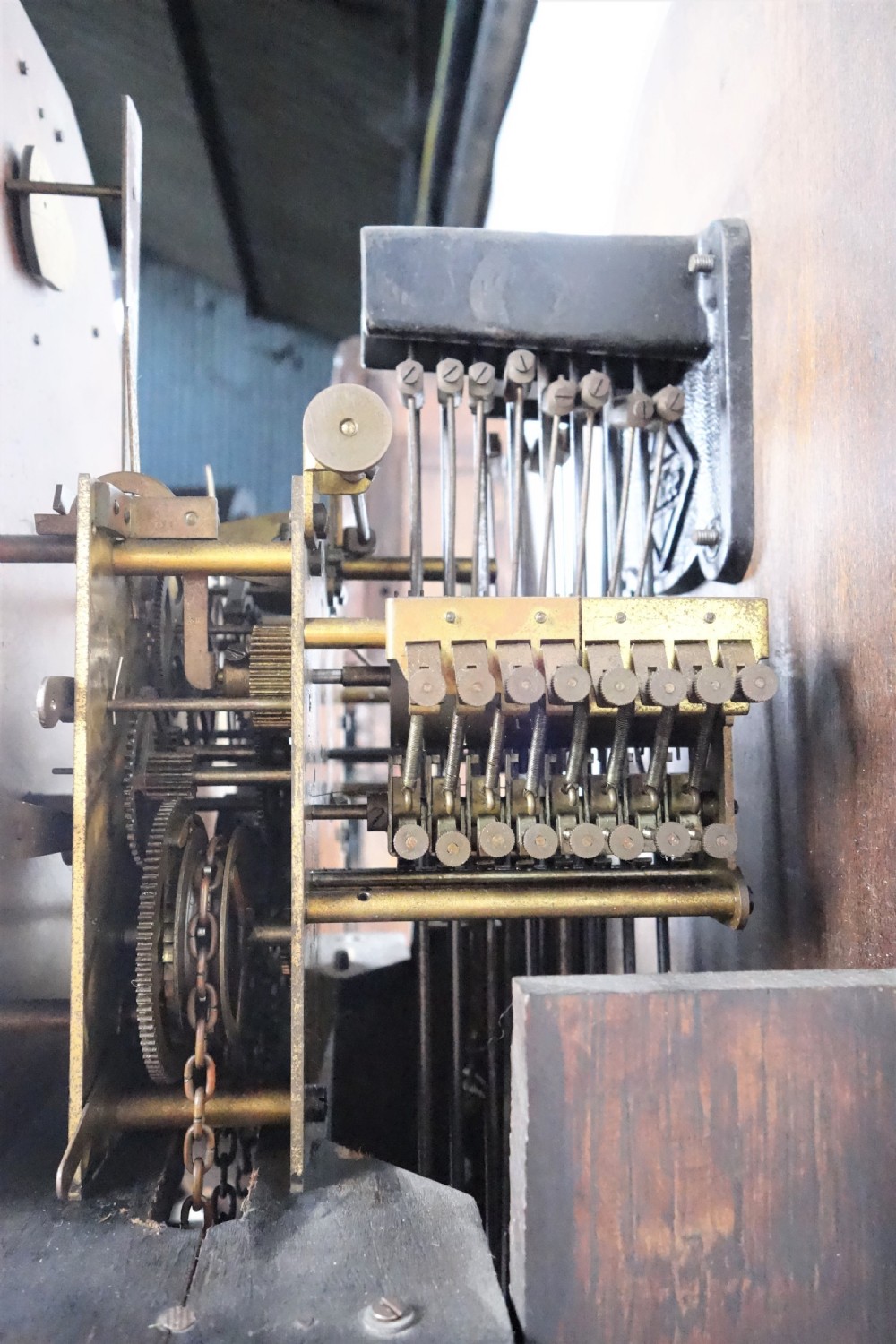 Good Quality Triple Musical Chiming Triple Weight Oak Cased Grandmother or Grandfather Clock - Strike/Silent & Chime/Silent Levers - Circa 1920 View IV