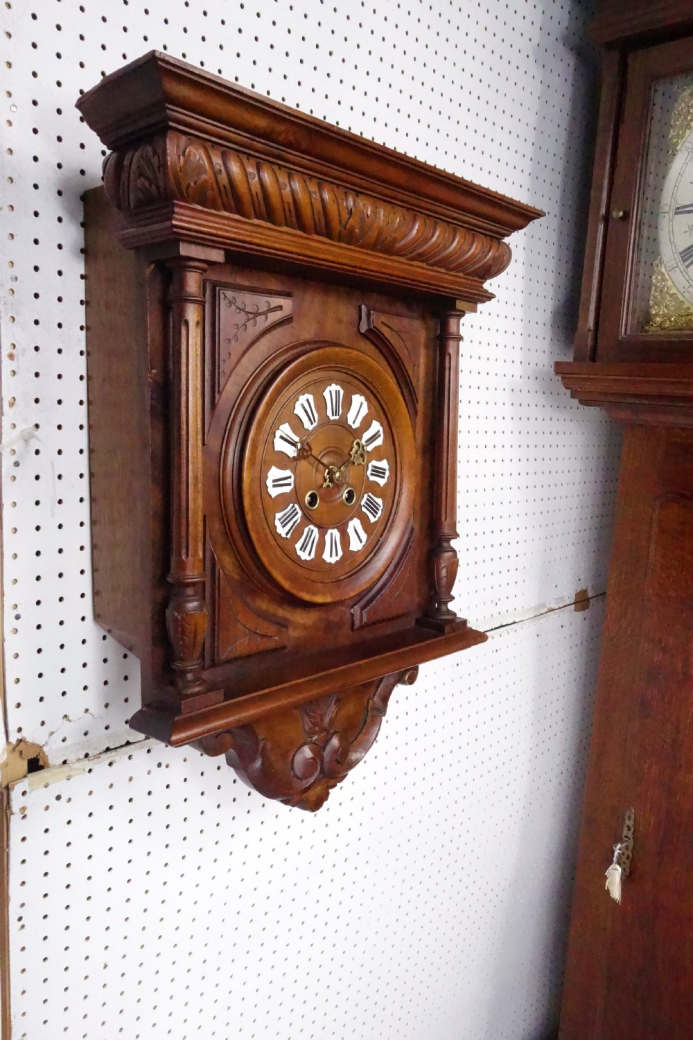 Late 19th Century Walnut Black Forest Striking Wall Clock with Enamel Numbers View V