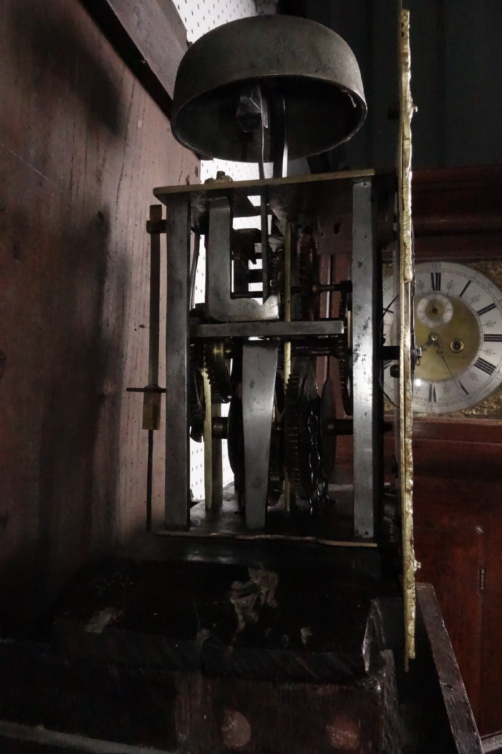 Circa 1740 Early-Mid 18th Century Early Georgian (George II) Birdcage Oak Grandfather Longcase Clock - Peter Bower of Redlench, Somerset. View VI