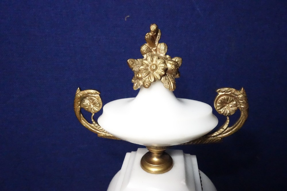 Beautiful White Marble & Ormolu (Gilt Bronze) Quality French 8 Day Bell Striking Mantel/Mantle Clock with Hand Painted Enamel Dial -  Circa 1870 View III