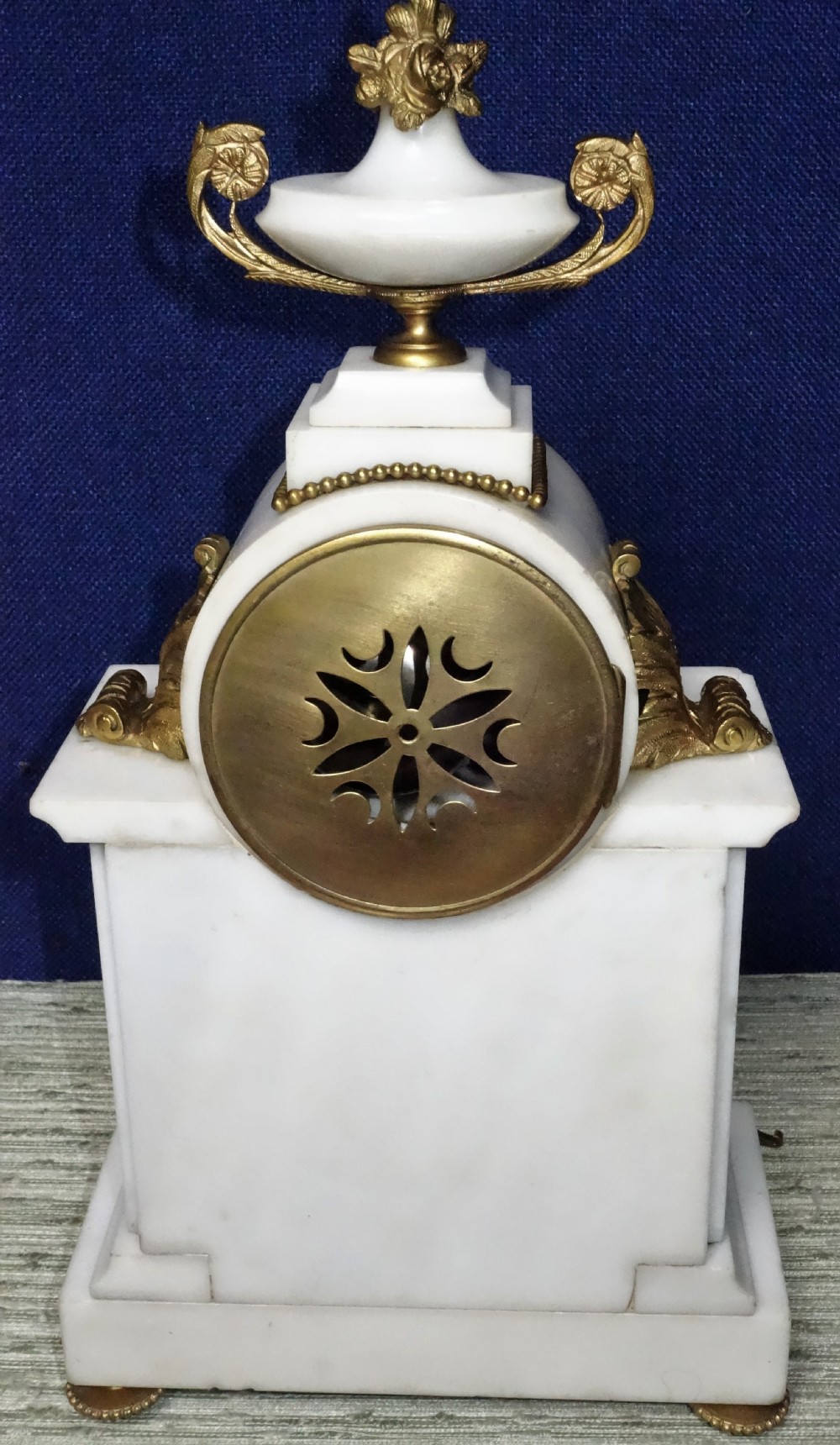 Beautiful White Marble & Ormolu (Gilt Bronze) Quality French 8 Day Bell Striking Mantel/Mantle Clock with Hand Painted Enamel Dial -  Circa 1870 View VI