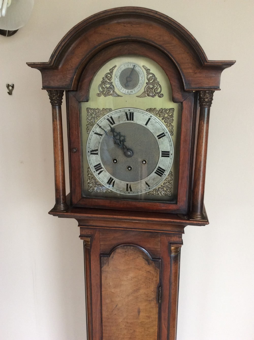 Gustav Becker Late 19th C. Figured Walnut Petite Chiming Grandfather or Grandmother Longcase Clock View II