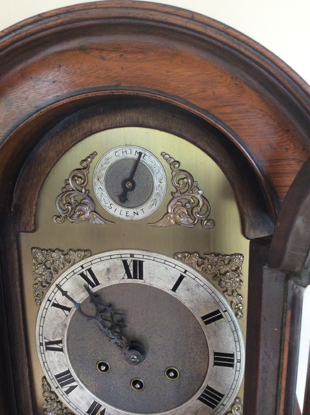 Gustav Becker Late 19th C. Figured Walnut Petite Chiming Grandfather or Grandmother Longcase Clock View IV