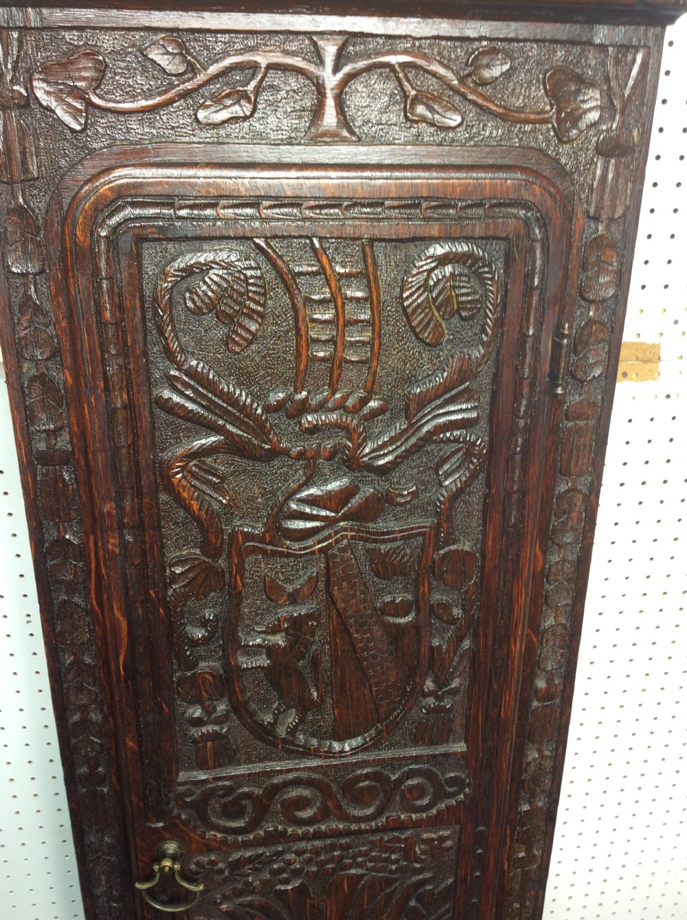 18th C. George III Lake District Carved Oak Grandfather Longcase Clock. I TARRY FOR NONE. View VII