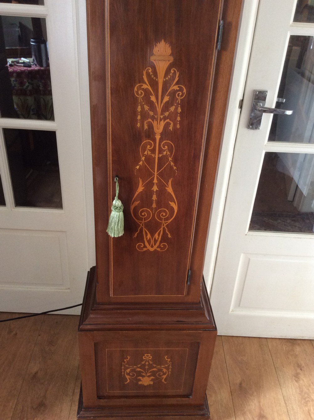 79in High Mahogany & Inlaid Grandfather or Grandmother Longcase Clock - Quarter Chimes View II