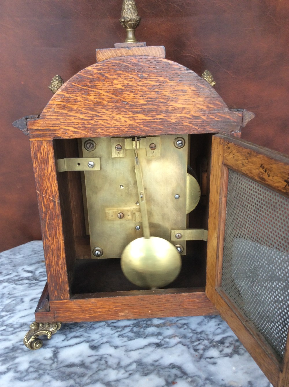 Small 19th C Fusee Oak Bracket or Mantel/Mantle  8 Day Timepiece Clock - Webster -Established 1711 View III