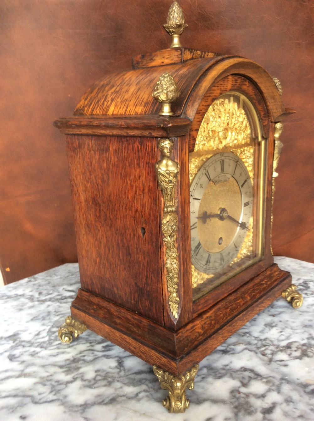 Small 19th C Fusee Oak Bracket or Mantel/Mantle  8 Day Timepiece Clock - Webster -Established 1711 View VI