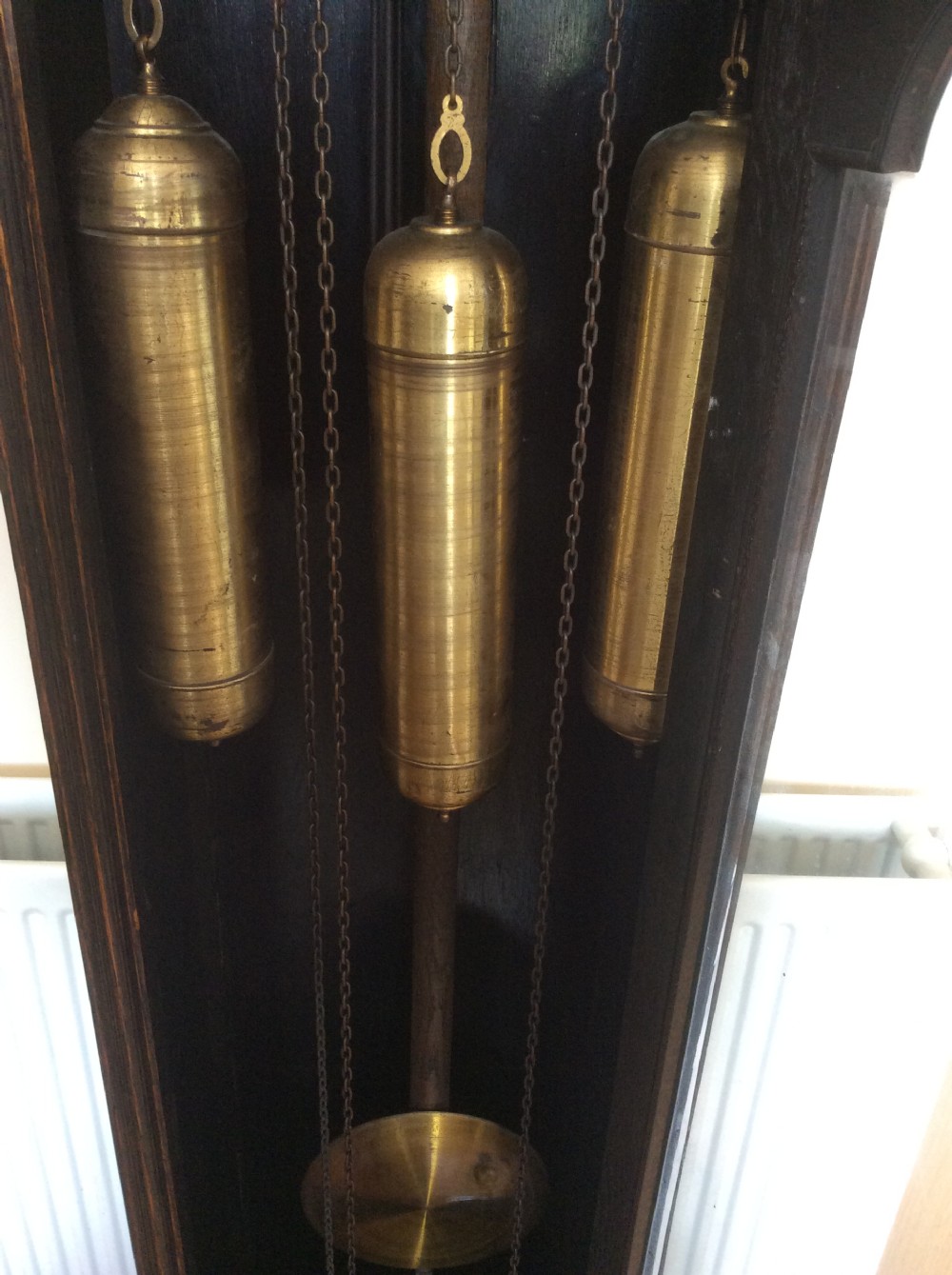 Triple Weight Westminster Chiming Musical Grandmother or Grandfather Oak Longcase Clock with Glass Door and Strike Silent  View VIII