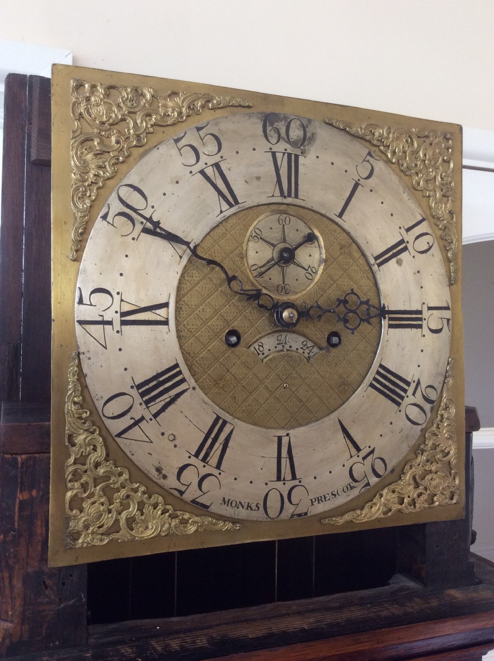 Georgian (GeorgeIII) Oak Cased Grandfather Longcase Clock with Inovative Rack Stop. Circa 1770 View III