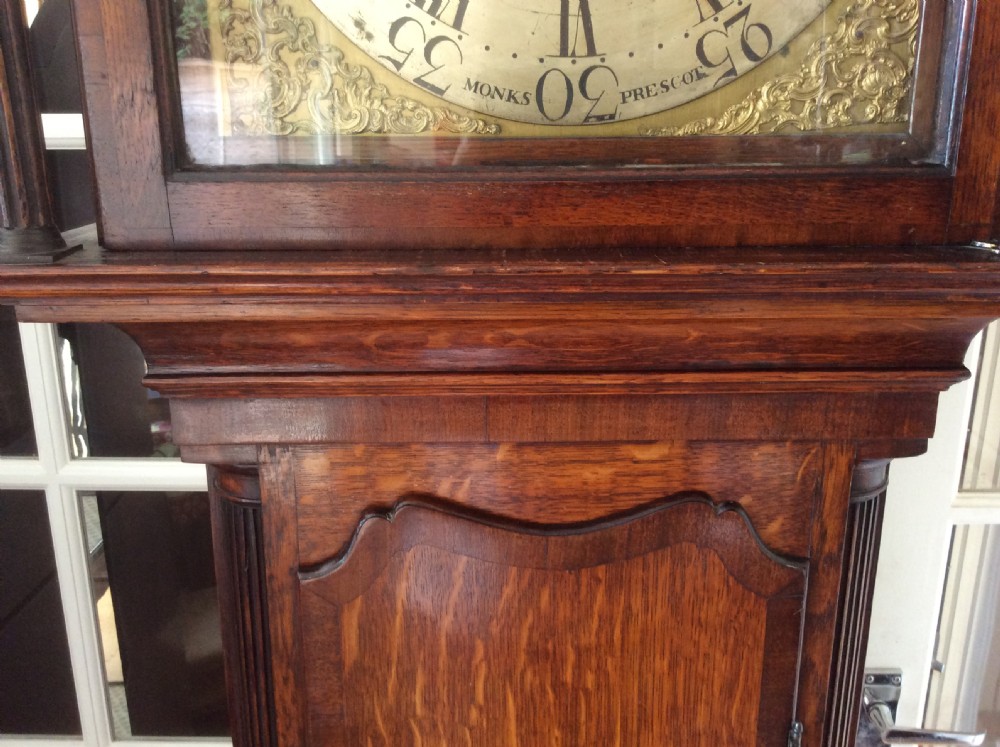 Georgian (GeorgeIII) Oak Cased Grandfather Longcase Clock with Inovative Rack Stop. Circa 1770 View V