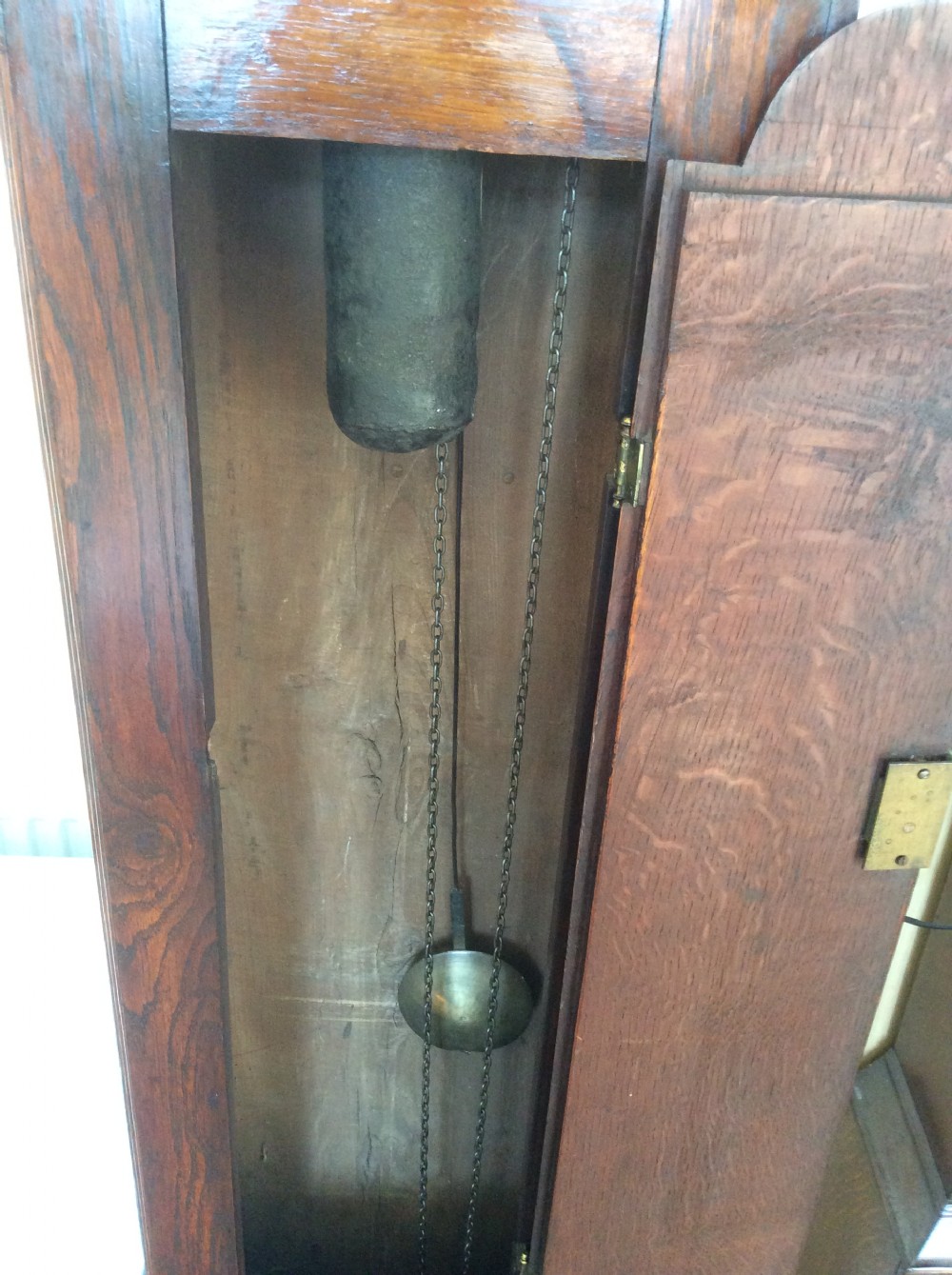 Rare Narwal or Unicorn Tusk style Hood Columns - Small Late 18th C. Georgian Oak Grandfather Longcase Clock  View VI