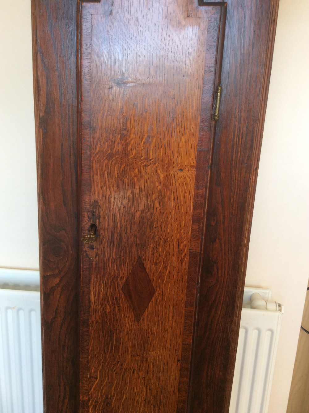 Rare Narwal or Unicorn Tusk style Hood Columns - Small Late 18th C. Georgian Oak Grandfather Longcase Clock  View IX
