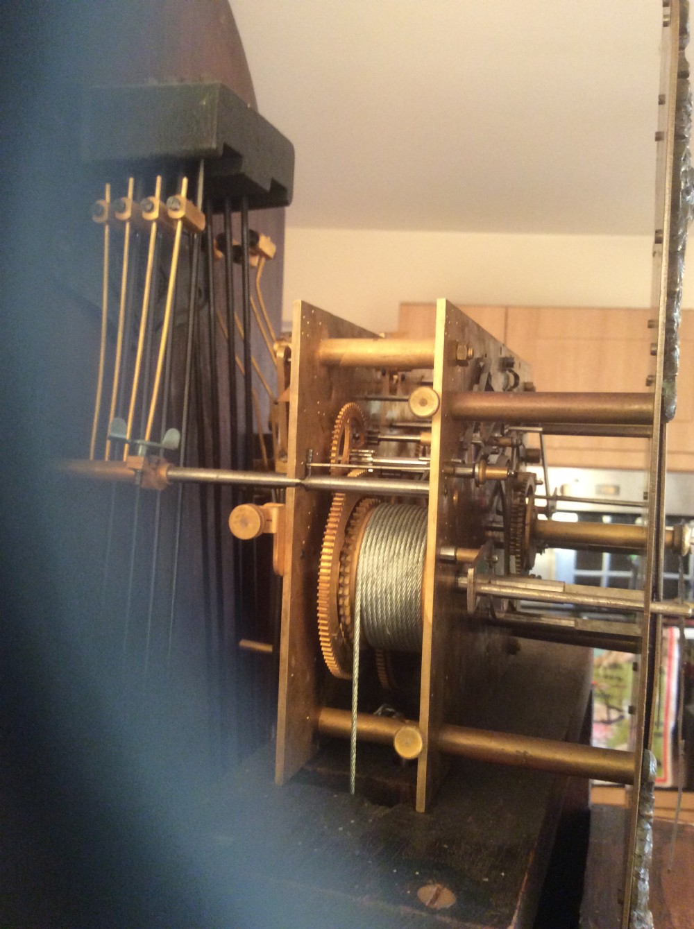 Top Quality Glass Fronted Cable Driven Triple Weight Westminster Chiming Oak Cased Grandfather Longcase Clock with Seconds Chapter Ring View V