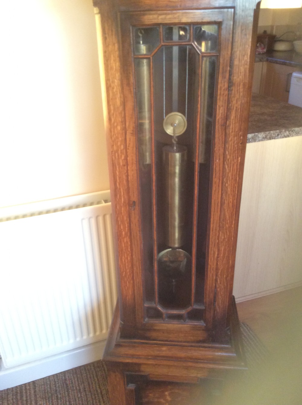 Top Quality Glass Fronted Cable Driven Triple Weight Westminster Chiming Oak Cased Grandfather Longcase Clock with Seconds Chapter Ring View VI