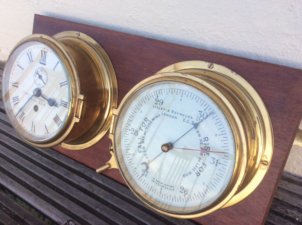 Marine Brass Dial Clock & Barometer Set by Lilley & Reynolds - circa 1930s View III