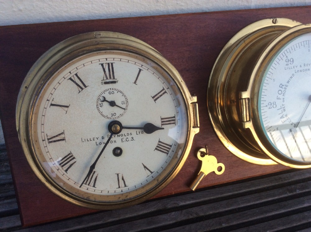 Marine Brass Dial Clock & Barometer Set by Lilley & Reynolds - circa 1930s View IV