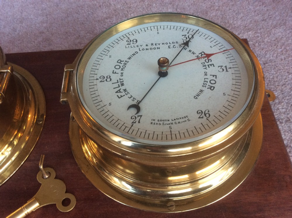 Marine Brass Dial Clock & Barometer Set by Lilley & Reynolds - circa 1930s View VI
