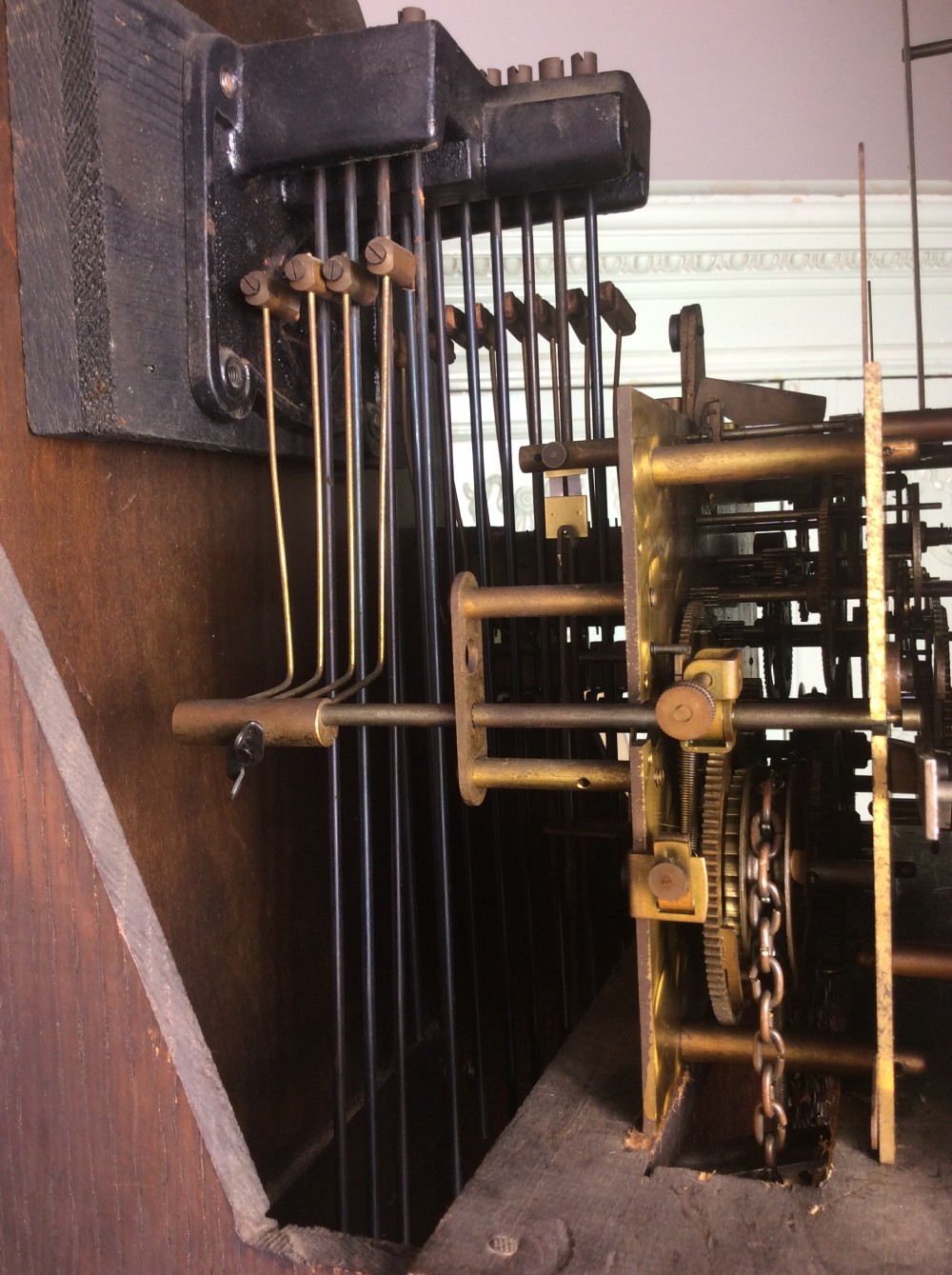 Mellow Sounding Triple Tune Triple Weight Glass Door Oak Grandfather Longcase Clock View IV