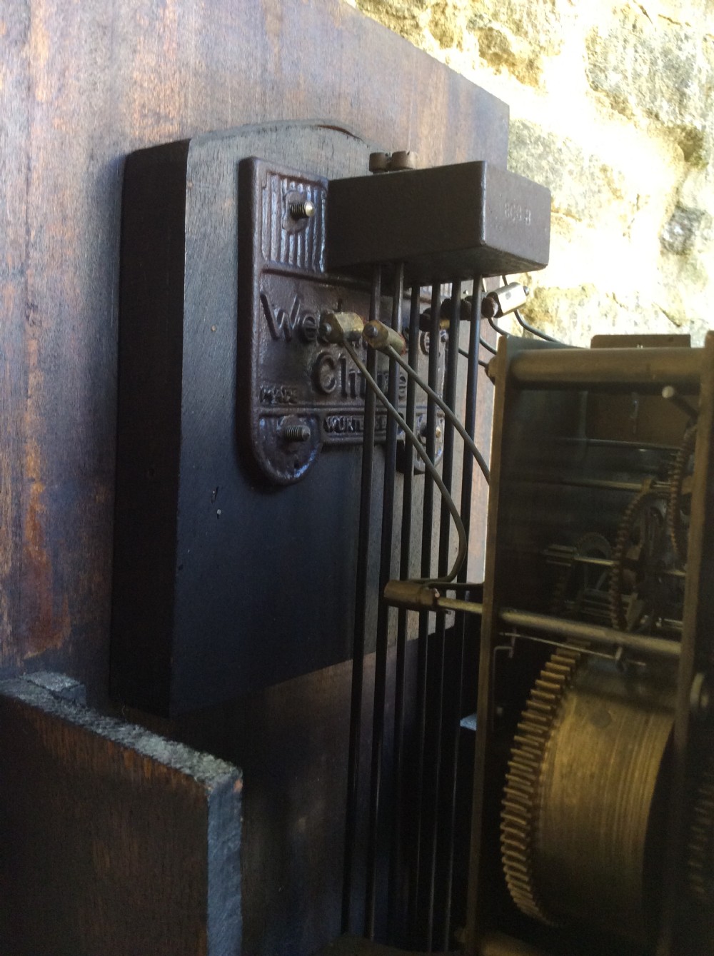 
Charming Small Oak Grandfather or Grandmother Longcase Clock with Barley Twist Columns Playing Westminster Chimes View IV