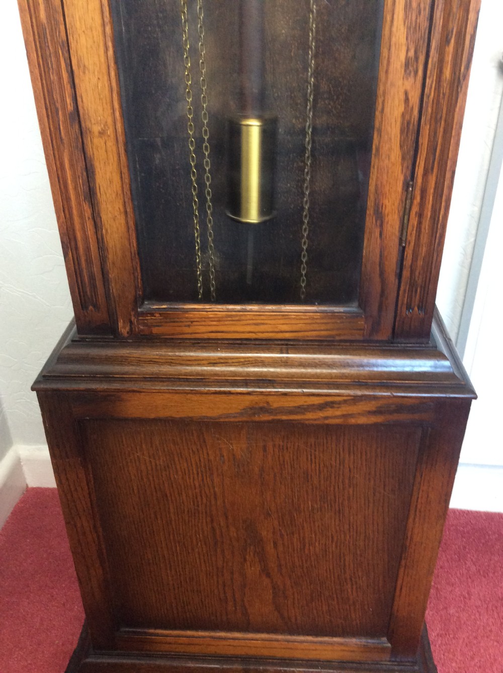 Attractive Glass Fronted Triple Weight Westminster Chiming Grandfather or Grandmother Longcase Clock. View VI