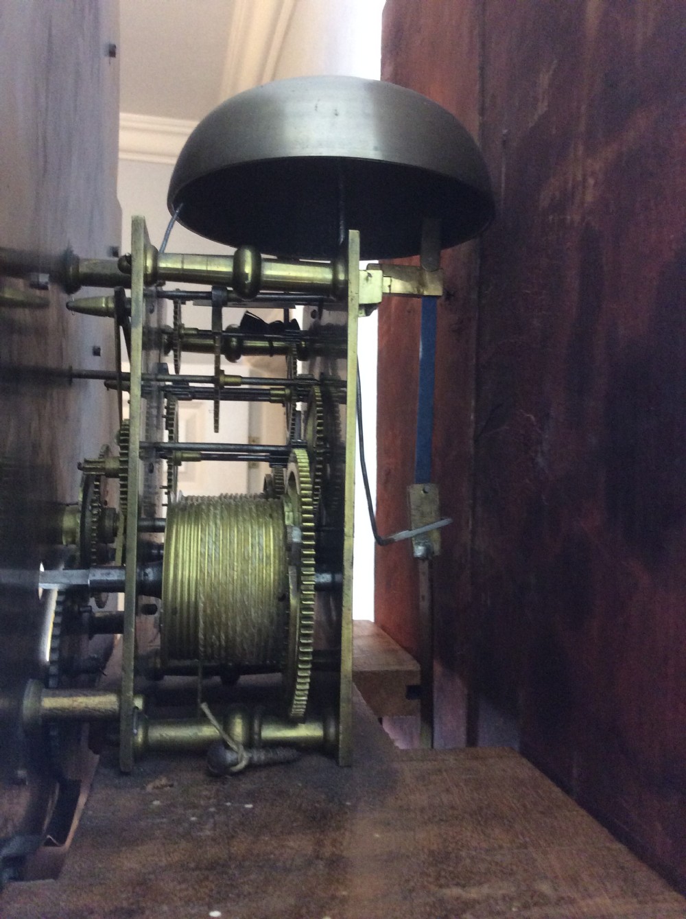 18th C. Oak Grandfather Longcase Clock. Possibly Irish with Shamrock or Cloverleaf Brass Inlay View III