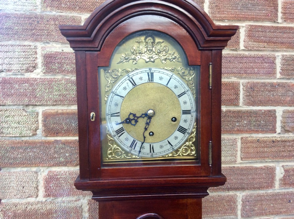Fine Mahogany Cased Westminster Chiming Grandmother or Small Grandfather Longcase Clock View IV