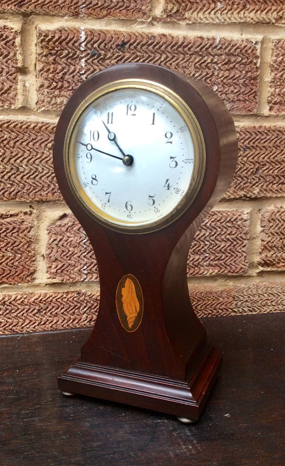 Solid Mahogany Balloon Shaped French 8 Day Timepiece Clock with Conk Shell Paterae Decoration