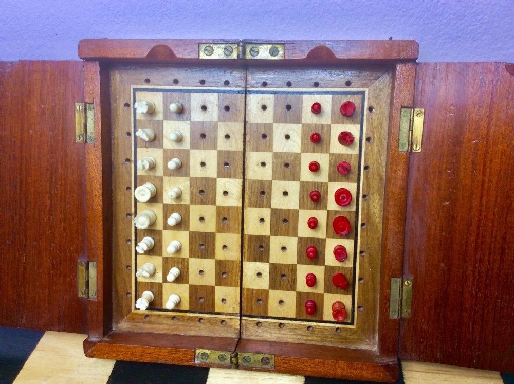 Jaques Style Mahogany Travelling Box/Board and Miniature Bone Chess Set View IV