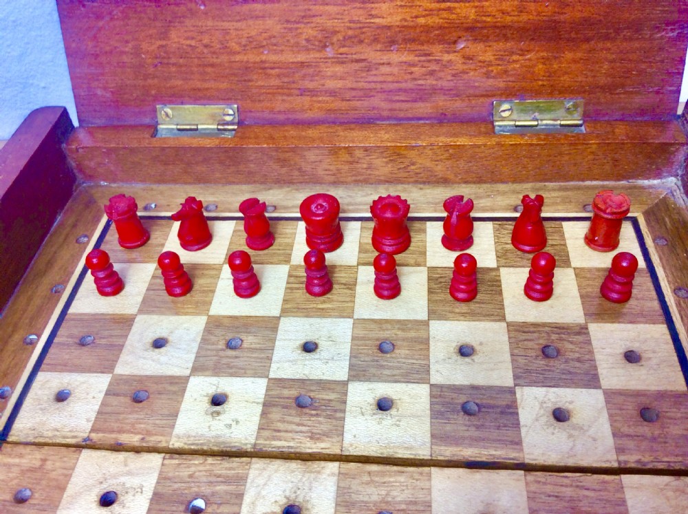Jaques Style Mahogany Travelling Box/Board and Miniature Bone Chess Set View VI
