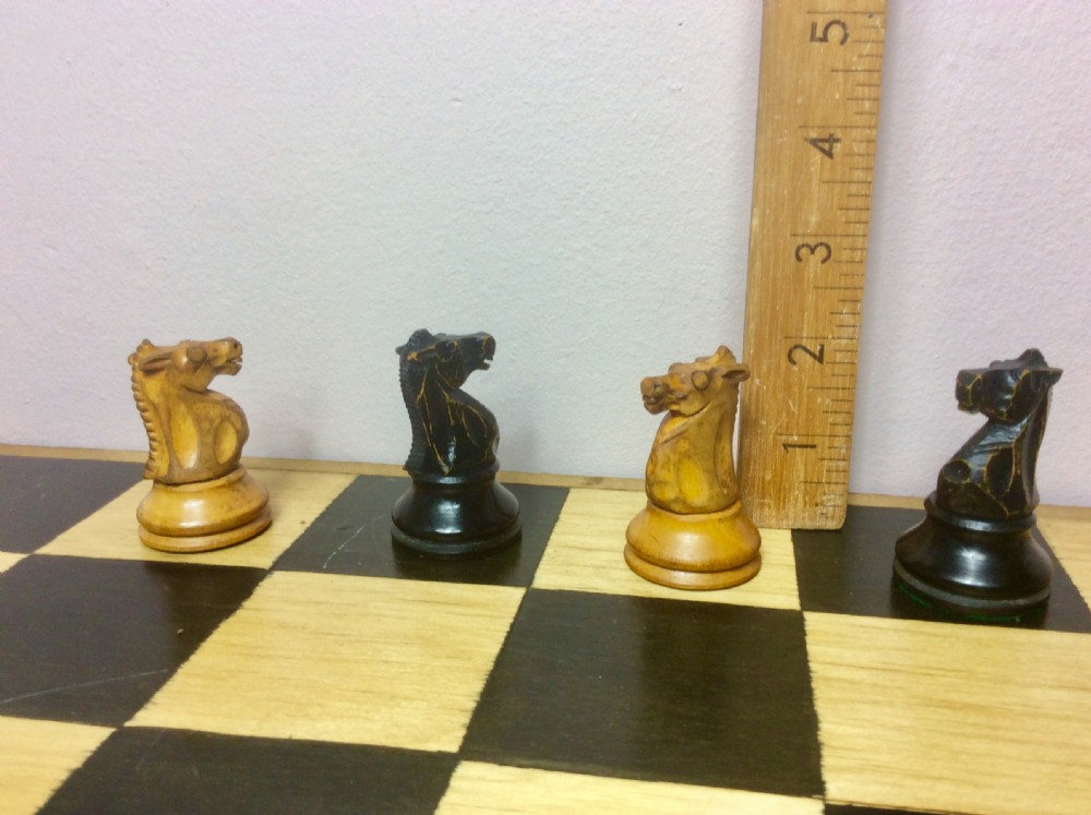 Large 19th Century Staunton Box Wood & Ebony Weighted Chess Set in Mahogany Box. View IX