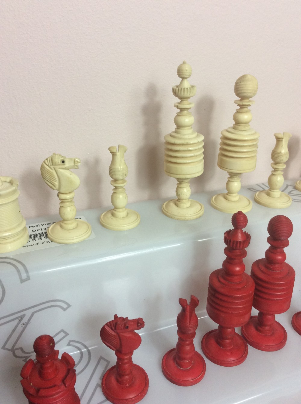 Large Bone Chess Set - King 3.8in with Mahogany Box - Late 19th Century  View II